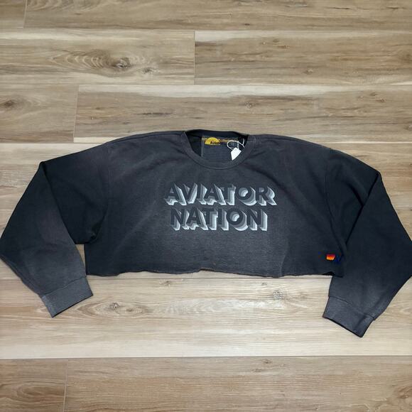 Aviator Nation AN 3D Cropped Crew Sweatshirt Relaxed M - Picture 1 of 8